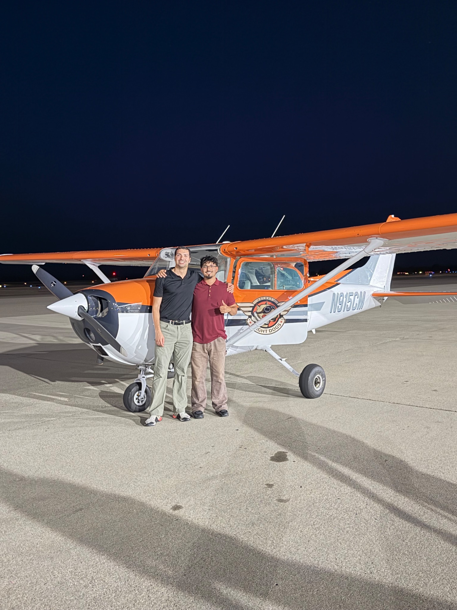Cessna aircraft at night during Flight Dogs training